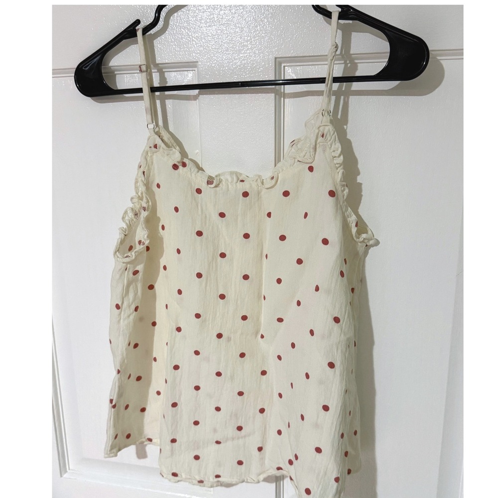E & M Womens Polka Dot Button Front Camisole Top Cream Red Ruffle Trim Small - Picture 3 of 4